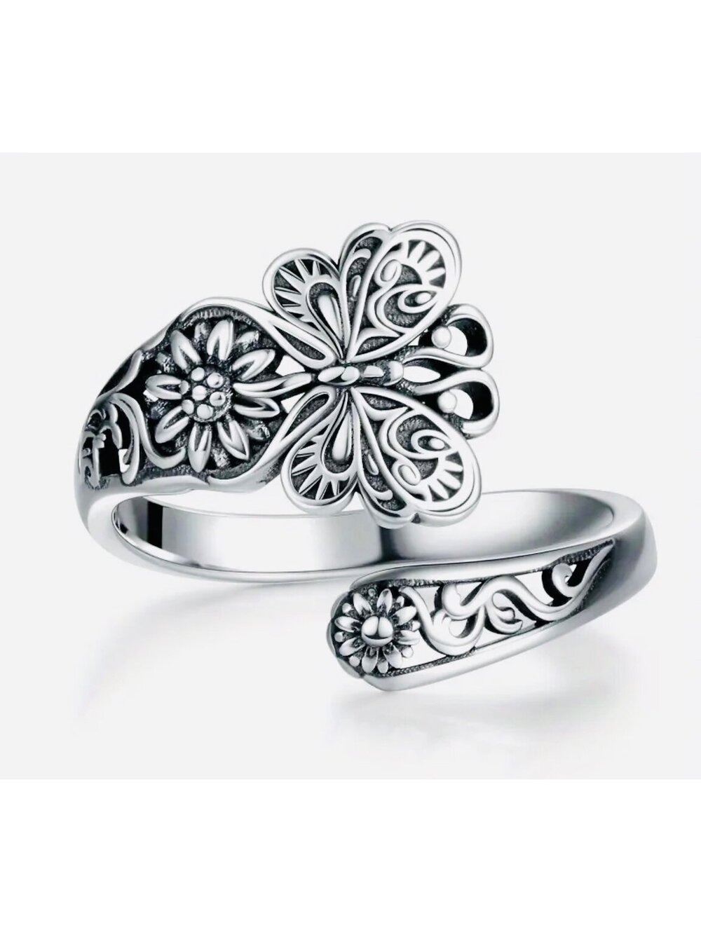 New - Antique Silver - Boho Style Butterfly Adjustable Ring